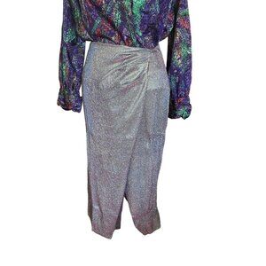 Lulus Metallic Lilac Midi Skirt Front Slit With Rear Zip Closure Sparkly Size S